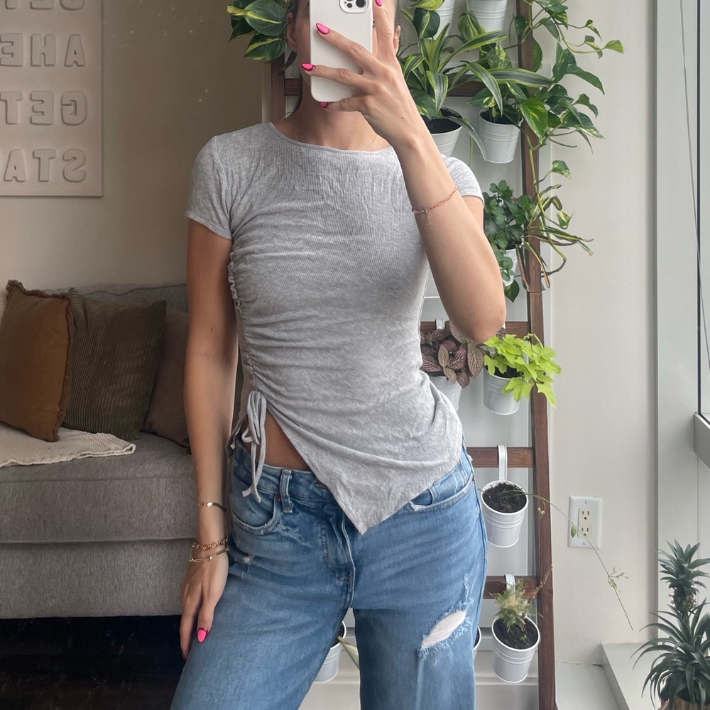 Gray Ruched Side Women’s Top